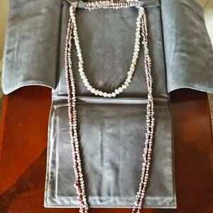 VTG Real Freshwater Rice PEARL Necklace 3 Strand 14k Iridescent PINK GRAY WHITE